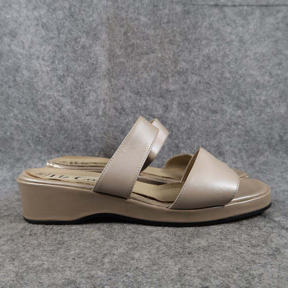 Liz Cole Shoes Womens 8 Sandals Wedge Slides Leather Slip On Double Strap Retro
